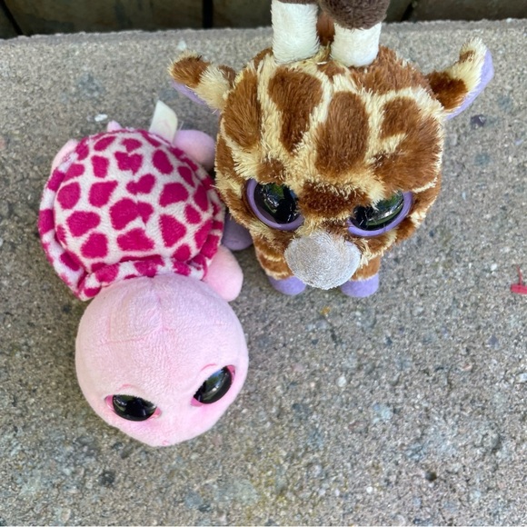 Ty Safari Giraffe Myrtle the Turtle Beanie Baby Brown Pink Plush Toy Set - Picture 2 of 5